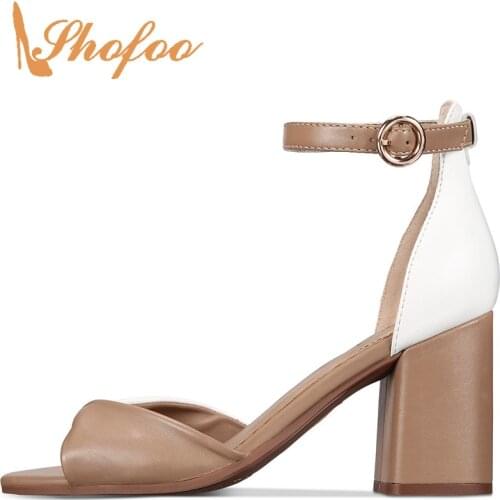 Mixed-Colors Ankle Strap Sandals Woman Summer Buckle Strap Super High Square Heels Ladies Dress Shoes Mature Large Size 11 15 16