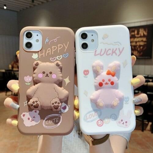 Lovely 3D Happy Bear Phone Case For iphone 12 mini 11 Pro Max Cute Lucky Rabbit Silicone Cover Apple 7 8 plus X XR XS Max SE2020