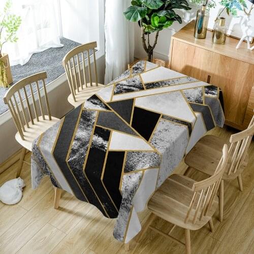 Geometric Striped Polyester Fabric 3D Tablecloth Black&Gray Splice Pattern Thicken Washable Rectangular Table Cloth for kitchen