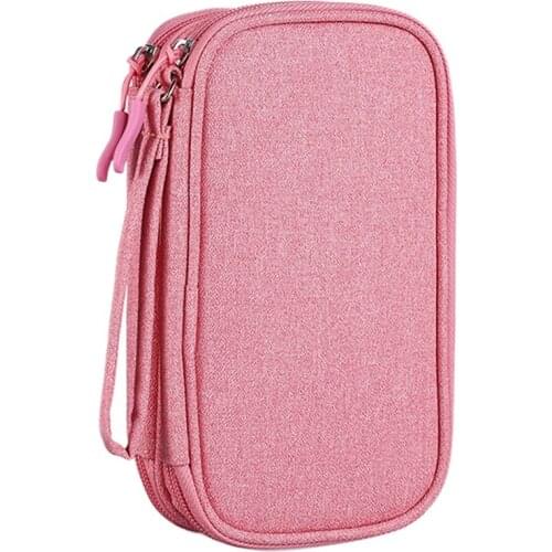 Electronics Accessories Organizer Pouch Bag, for Power Adapter/Charger/Cables/Pens, Designed for School Girls(Pink)