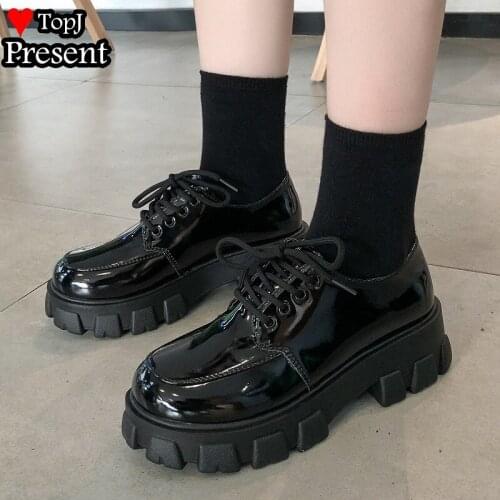 Black Women girl lolita shoes thick soled leather lace up pumps school girl boy Show basic shoes