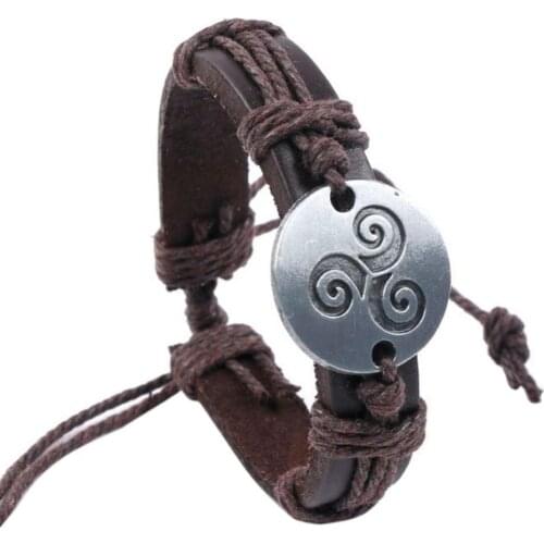 Vintage Men Women Spiral Triskele Round Charm Braided Faux Leather Bracelet Teen Wolf Spiral Charm Bracelets Triple Leather