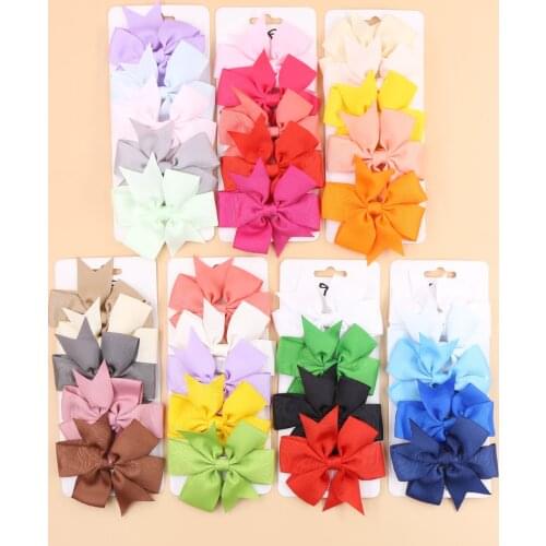 5Pcs/Set Solid Grosgrain Ribbon Pinwheel Hair Bow Clips Mini 8cm Candy Color Fashion Hairpins Baby Boy Girl Headwear Accessories
