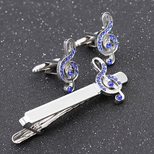 Fashion Musical Note Rhinestone Design Tie Clip Cufflink Men Alloy Business Tie Clips Popular Ornaments Women Lovely Cufflinks
