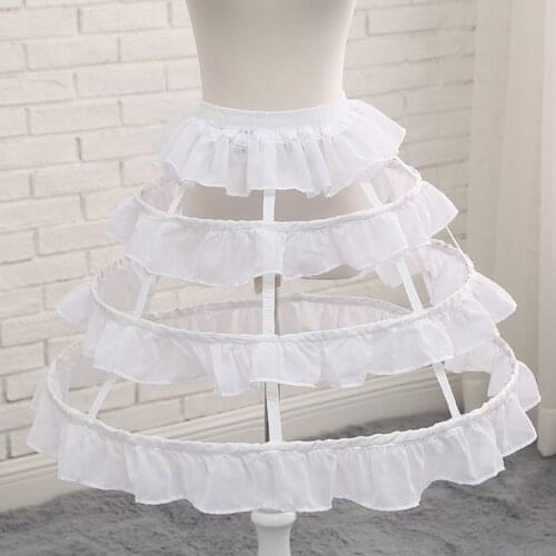 Womens Hollow Short Birdcage Petticoat Elastic Waist 3 Hoops Pleated Ruffles A-Line Wedding Cosplay Crinoline Underskirt