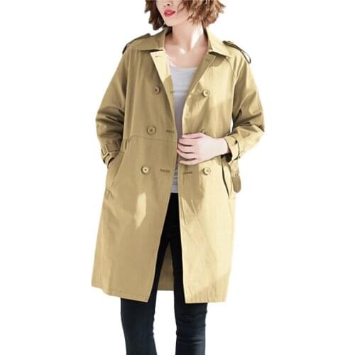 Women Korean Windbreaker coat Spring Autumn New Loose Long Plus size Trench coats Womens Fashion Casual Outerwear Khaki F055
