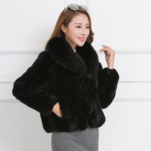 2020 Full Pelt Real Rex Rabbit Fur Coat Natural Fur Coats With Genuine Fox Fur Collar Winter Jackets For Women WYQ832