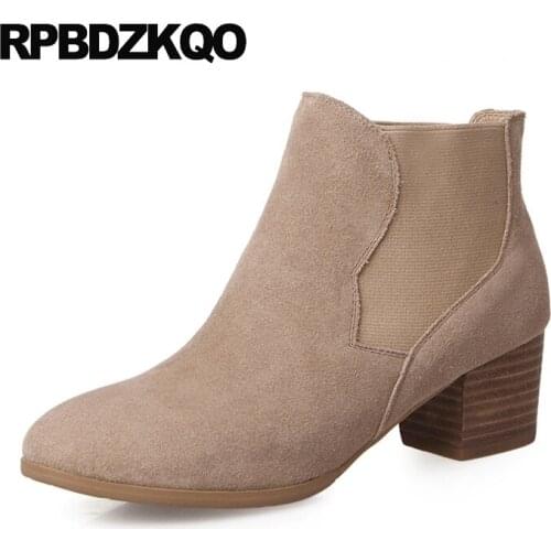 Genuine Leather Fur 2021 Autumn Shoes Chelsea Winter Fall High Heel Women Ankle Boots 2021 Round Toe Booties Chunky Elegant