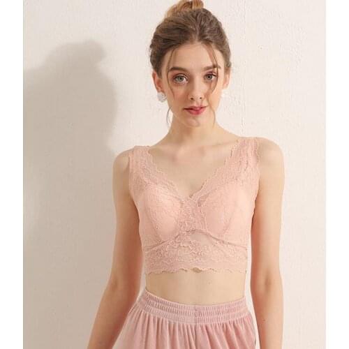 Womens 100% Real Silk Lining with outside lace fabric Comfortable Wireless Bra Bralette Bandeau TG125