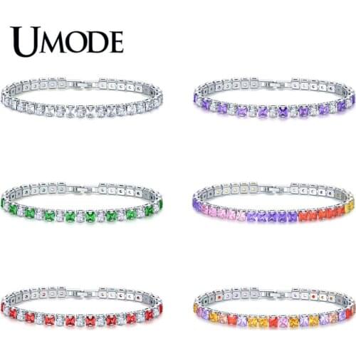 UMODE Fashion New Colorful Crystal Tennis Bracelets for Women Men Square Zircon White Gold Box Chain Jewelry Bijoux AUB0178
