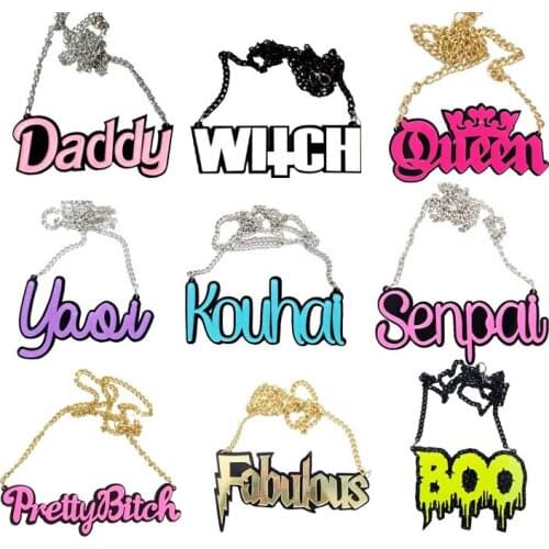 Fashion Acrylic Colorful Letter Pendant Necklaces For Women Girls Statement Link Chain Long Necklace Punk Hip Hop Party Jewelry