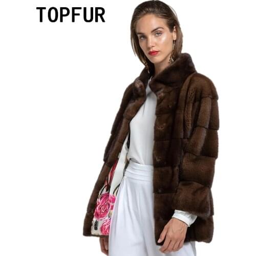 TOPFUR Winter Coat Women Spring Jackets Outwear Natural Mink Fur Coat Plus Size Genuine Leather Jacket Dark Coffee Real Fur Coat
