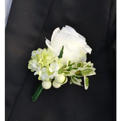 1Piece White Color Corsages Groom Boutonniere Artificial Flower Buttonhole Silk Rose Corsage Wedding Supplies Man Suit Brooch
