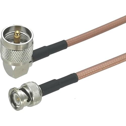 1Pcs RG142 BNC Male Plug to UHF PL259 Male Plug Right angle Connector RF Coaxial Jumper Pigtail Cable 6inch~10M
