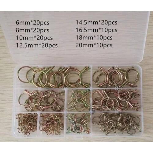130pcs Hose Clamp High Quality Zinc Plated Spring Clips Gear Hose Fuel Line Clamp for Boats with Storage Box 6/8/10/-20mm