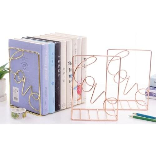 2Pcs/Pair Creative Love Shaped Metal Bookends Desk Storage Holder Shelf Book Organizer Stand