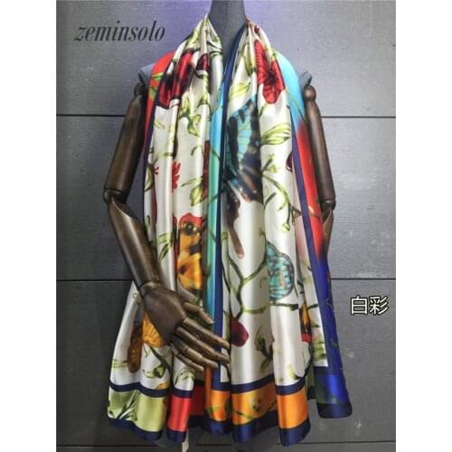 2019 Fashion Women 100% Pure Silk Scarf Bandana Female Luxury Brand Printed Floral Lemon Soft Shawls Scaves Beach Cover-Ups