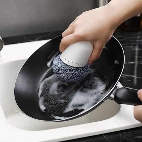 50pcs Kitchen Cleaning Ball Bush With Handle Clean Brush For Dish Bowl Pan Clean Scrubber Ball Household Cleaning Tools