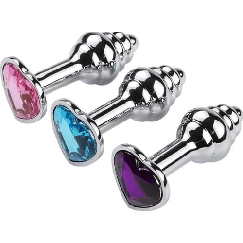 Small Size Heart Shaped Space Aluminum Alloy Anal Plug Mosaic Crystal Anal Dilator Adult Sex Toys for Stimulation Massage Anus
