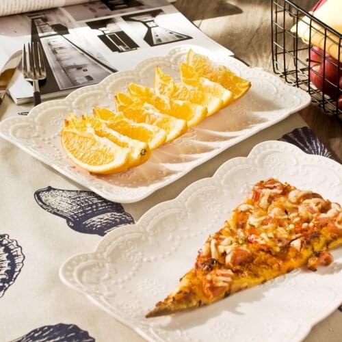 White Household Creative Japanese Rectangular Sushi Plate Ceramic Steamed Fish Vegetable