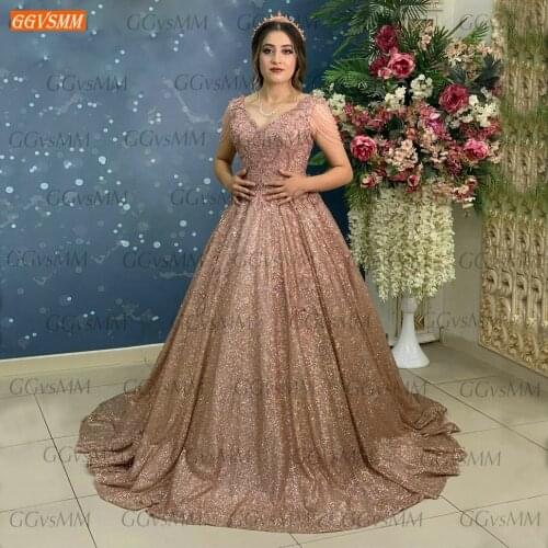 Glitter Pink Prom Dress Long 2020 Vestidos De Fiesta Lace Up Beading Ball Gown Women Dresses Party Custom Made Vestidos Formales
