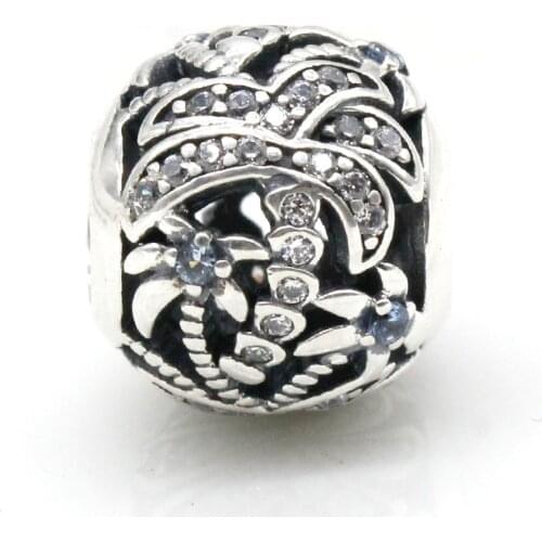 Summer Hot Style 925 Sterling Silver Coconut Palm Tree Charm CZ Beads Fit DIY Pandora Bracelet&Necklace Original Jewelry