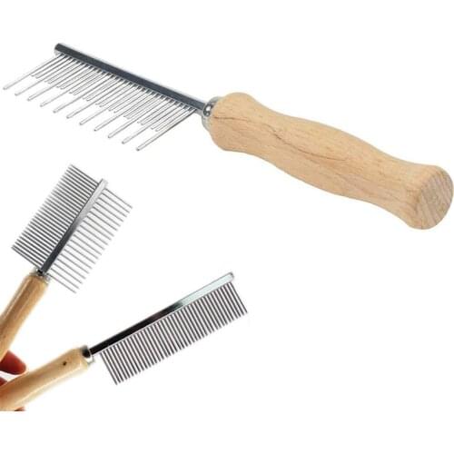 Greener Wooden Handle Pet Cat Dog Stainless Steel Double-Sided Comb Detangling Deshedding Tool Cats Hair Comb Grooming Products