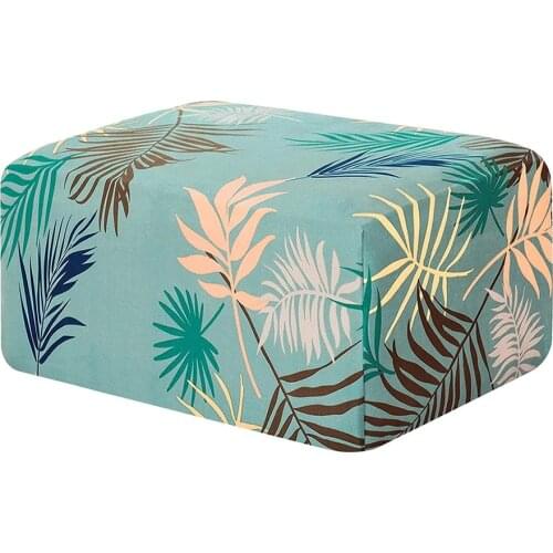 Elastic Ottoman Footstool Cover Leave Printe Ottoman Slipcover Stretch Chair Sofa Pedal Cover Protector Sofa Footrest Stool Case