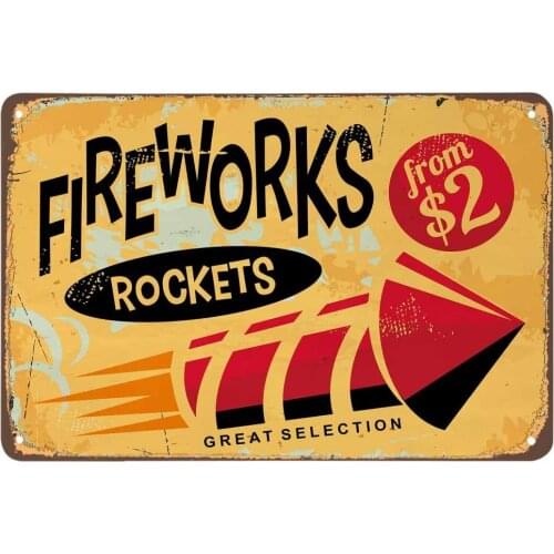 Firework Rocket Metal Tin Sign Retro Wall Decoration Sign Suitable for Bar Cafe Room Family Outdoor Decoration 20x30cm