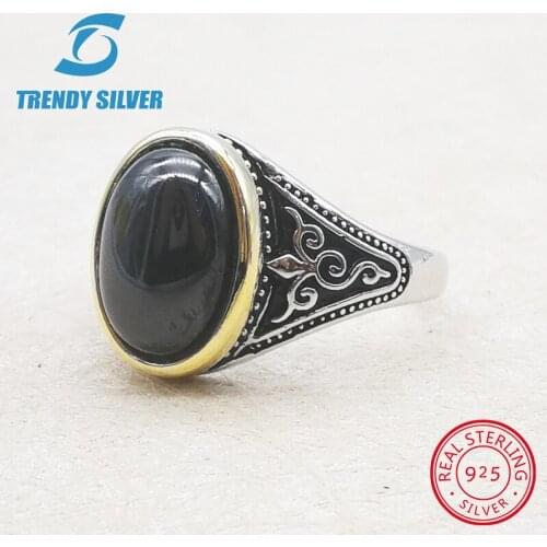 Silver 925 fine jewelry man rings men accessories turquoise gemstone natural black onyx red agate wholesale TRENDY SILVER TCR806