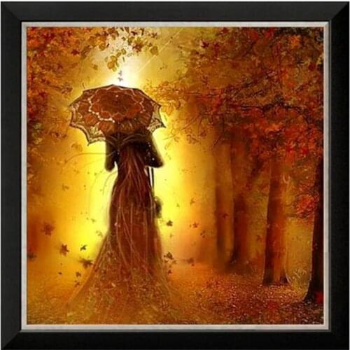 Needlework DIY 14CT Unprinted Cross stitch kits For Embroidery Autumn Beauty Umbrella Counted Cross-Stitching Embroidered
