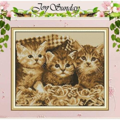Three Little Kittens Animals Patterns Counted 11CT 14CT Cross Stitch Sets DIY Cross-stitch Kits Embroidery Needlework Home Decor