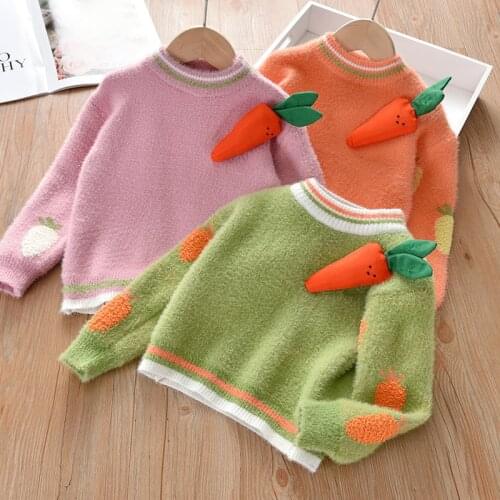 2021 New Baby Girls Sweater Autumn and Winter Kids Cute Carrot Warm Pullover Sweater Fashion Mink Down Sweater Jacket for Girls