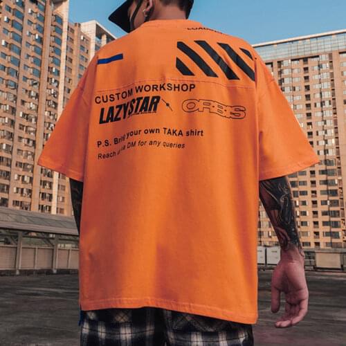 2020 NEWEuropean and American Street Hip Hop Wind Loose Five-point Sleeve T-shirt Net Red Letter Short-sleeved Bat Shirt