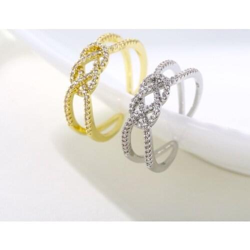 New Luxury Zircon Twist Hollow Design Gold Silver Open Ring For Woman Fashion Korean Jewelry Wedding Party Unusual Finger Ring