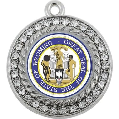 NEW style WYOMING FLAG CIRCLE CHARM antique silver plated jewelry