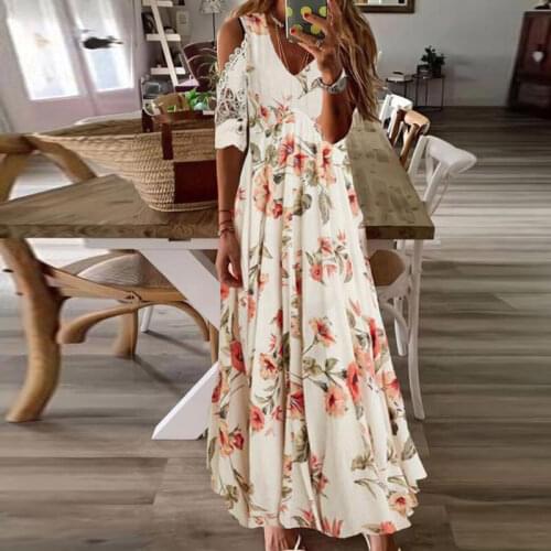 Women Dress Casual Loose Sleeveless Beach Long Dress Summer Vintage Pattern Party Dress Sexy Sling V-Neck Print Maxi Boho Dress