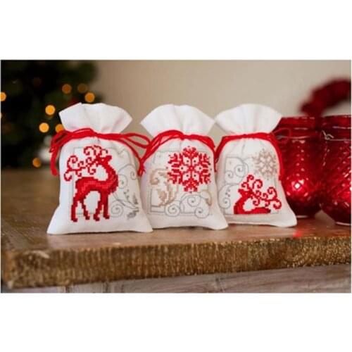 3pcs together Christmas bag cross stitch package deer 18ct 14ct 11ct white cloth thread embroidery DIY handmade needlework