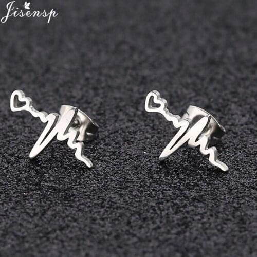 Cute Medical ECG Heartbeat Stud Earrings for Women Nurse Stainless Steel Jewelry Small Love Heart Earing Daily Jewelry oorbellen