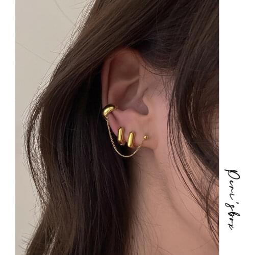PerisBox 2 Designs Gold Color U Shape Thin Chain Earrings Chunky Circle Geometric Earrings for Women Minimalist Hoop Earrings