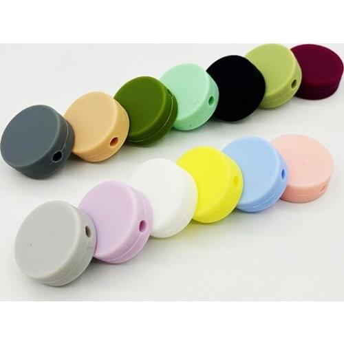 30Pcs Flat Round Silicone Beads 15mm BPA Free Baby Teether Toys DIY Bracelet Necklace Accessories Silicone Teething Toys