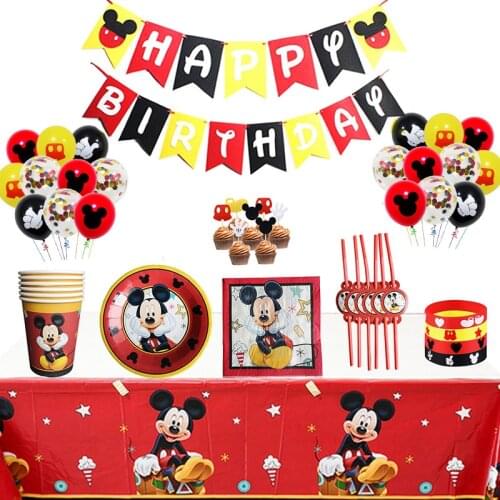 Disney Cartoon Mickey Mouse Theme Cutlery Kids Party Decoration Birthday Party Baby Bath Cup Plate Party Supplies Dinner sets