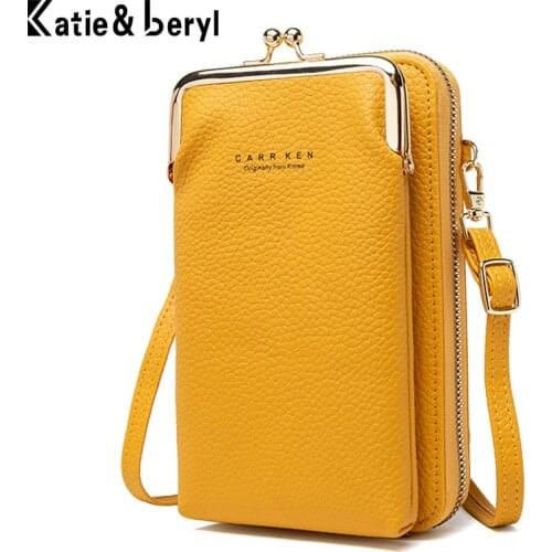 Solid Phone Pocket Small Womens PU Leather Crossbody Bag Luxury Handbags Zipper Shoulder Bags Women Card Wallet Elegant Clutch