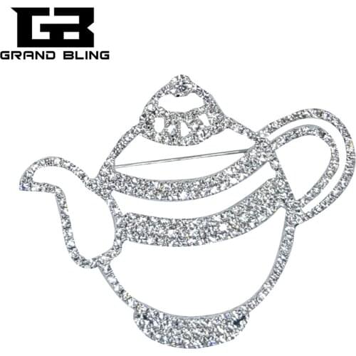 Unique Jewelry Fantastic Clear Rhinestone Tea Pot Brooch Pin Gift