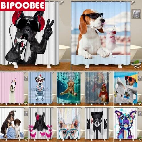 BIPOOBEE Cute Personality Dog 3D Fabric Shower Curtains Funny Selfie Dogs Bathroom Curtain Polyester Bath Screen Home Decor