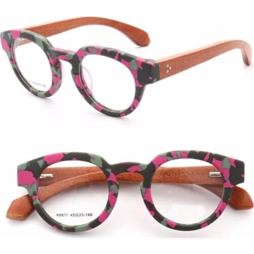 YOUTOP round Mens&Womens Optical Frames Myopia eyeglasses acetate and wooden Fashion full-rim glasses K6616