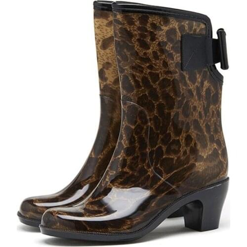 Ladies PVC Fashion Rain Boots Women Winter Warm Rainboots Comfortable Non-slip Rubber Shoes Light Casual Waterproof High Heel