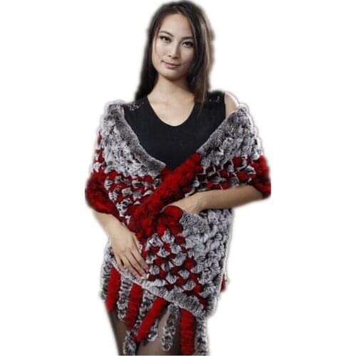 Fur knitted poncho thickening long autumn winter hand knitted shawl ladies fashion soft natural rex rabbit PashminaS26