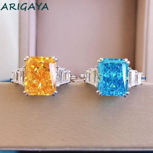 100% real 925 Sterling Silver Diamond Cut Simulated Moissanite Citrine Aquamarine Ring Engagement Wedding Band Rings For Women