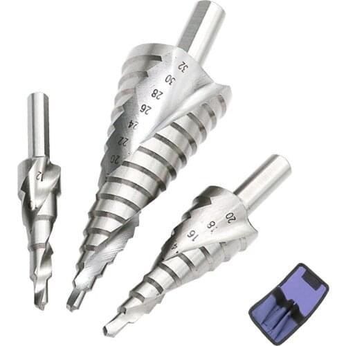 3PCS/ 4-32MM HSS Cobalt Step Stepped Drill Bit Set Silver High Speed Steel Spiral For Metal Cone Triangle Shank Hole